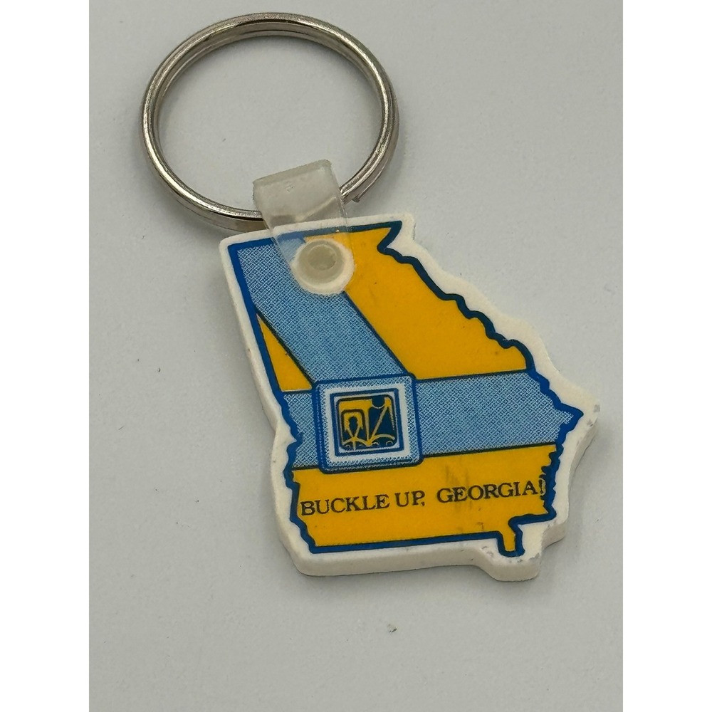 Vintage Buckle Up Georgia Safety Belt Enforcement Blitz State Shape Keychain‎